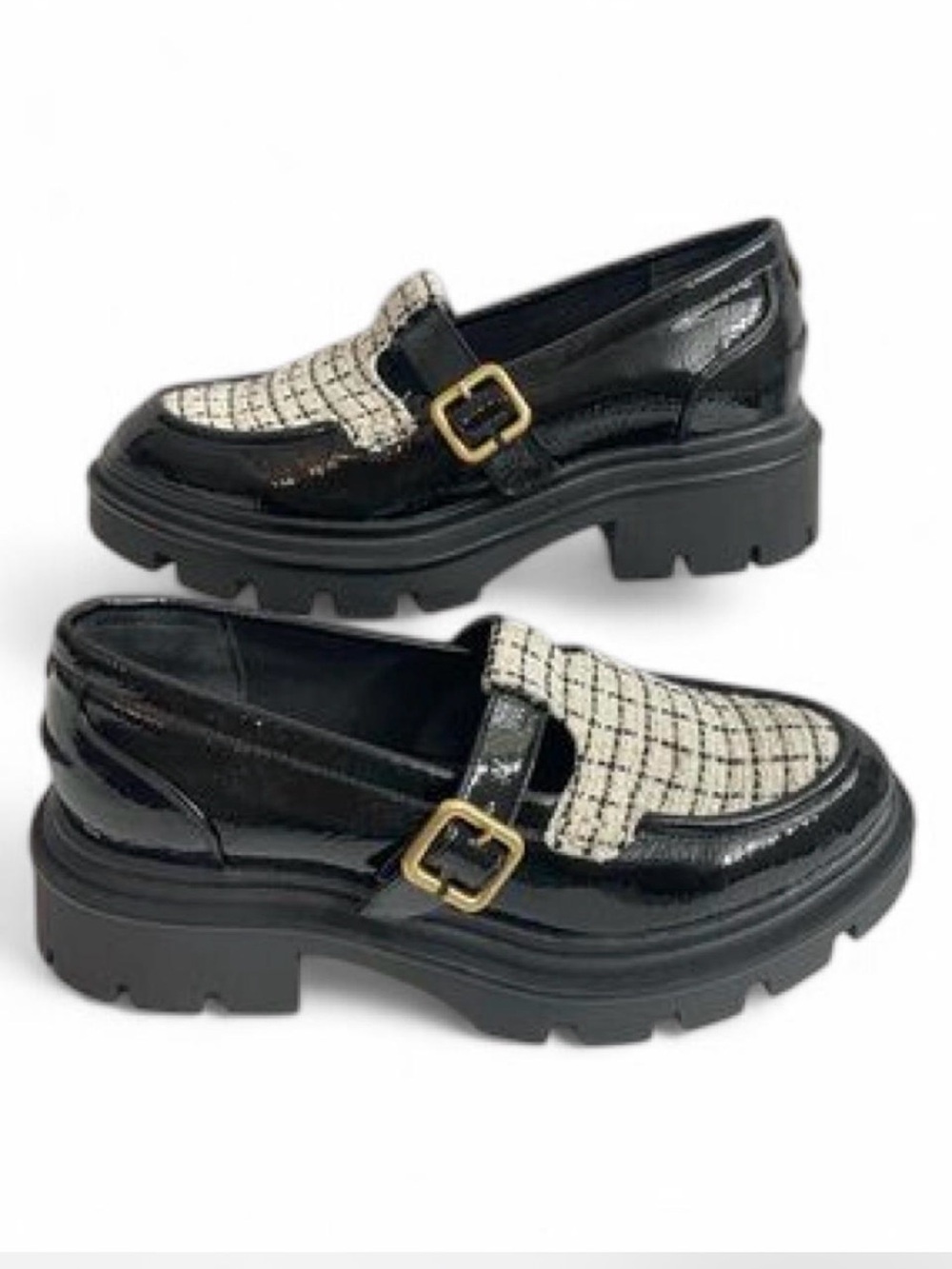 Circus NY by Sam Edelman Payson Tweed Patent Lug-Sole Loafers Size 9.5 NEW